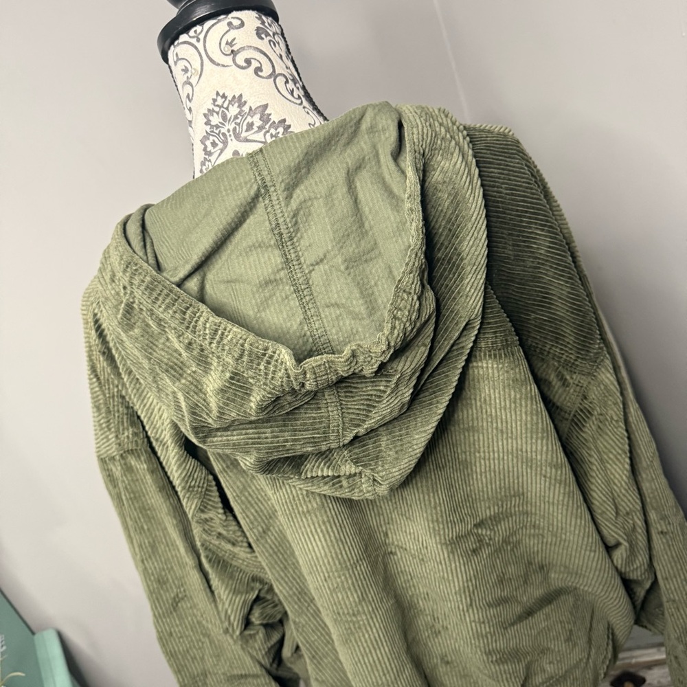 American Eagle Ribbed Henley Pullover Hoodie Size XL Green Loungewear Cozy - Picture 8 of 11